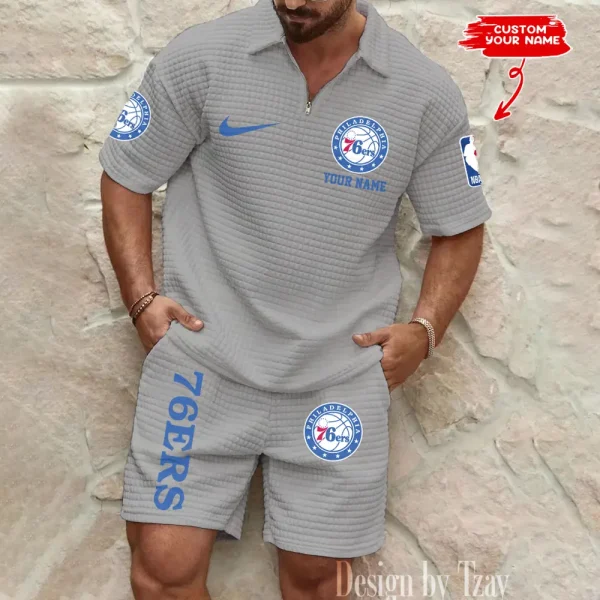 Philadelphia 76ers NBA Men’s Waffle Pattern Half Zipper Shirt And Short BSPTWHZSS140 - Image 3
