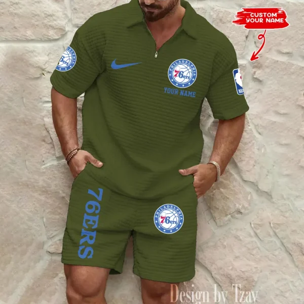 Philadelphia 76ers NBA Men’s Waffle Pattern Half Zipper Shirt And Short BSPTWHZSS140 - Image 4