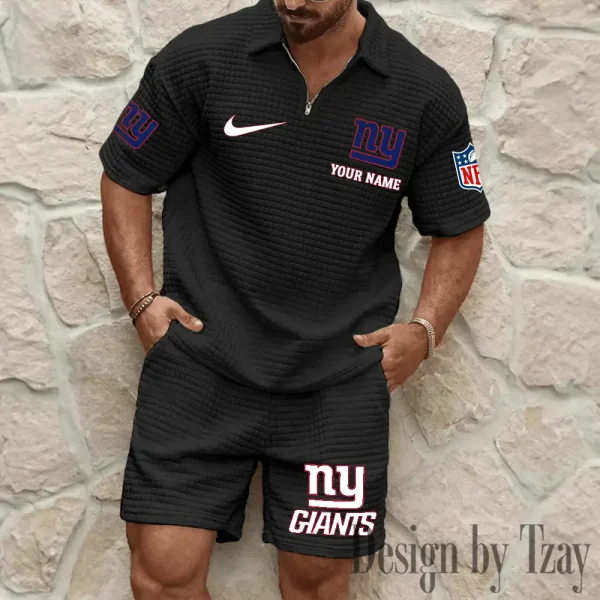 New York Giants Men’s Waffle Pattern Half Zipper Shirt And Short BSPTWHZSS121 - Image 2