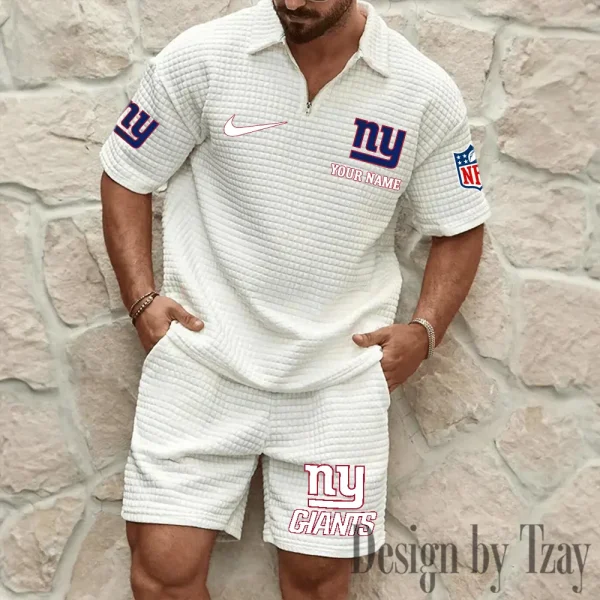 New York Giants Men’s Waffle Pattern Half Zipper Shirt And Short BSPTWHZSS121 - Image 4