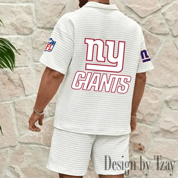 New York Giants Men’s Waffle Pattern Half Zipper Shirt And Short BSPTWHZSS121 - Image 5