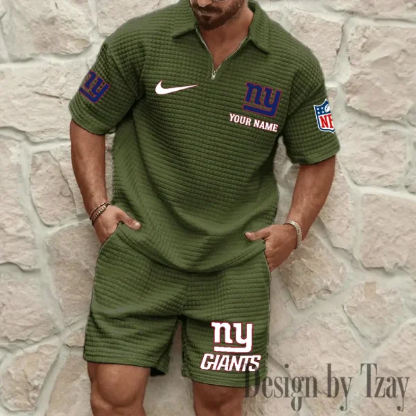 New York Giants Men’s Waffle Pattern Half Zipper Shirt And Short BSPTWHZSS121 - Image 6
