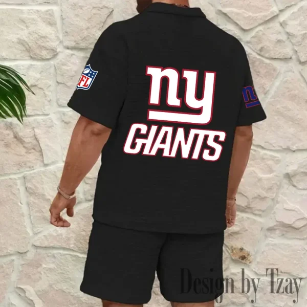 New York Giants Men’s Waffle Pattern Half Zipper Shirt And Short BSPTWHZSS121 - Image 3