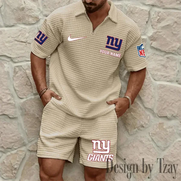 New York Giants Men’s Waffle Pattern Half Zipper Shirt And Short BSPTWHZSS121 - Image 7