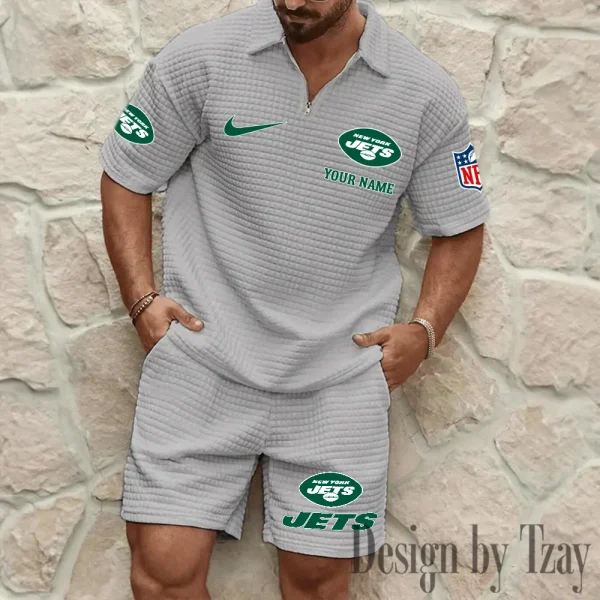 New York Jets Men’s Waffle Pattern Half Zipper Shirt And Short BSPTWHZSS122 - Image 2