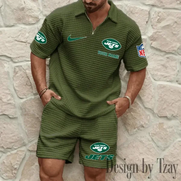 New York Jets Men’s Waffle Pattern Half Zipper Shirt And Short BSPTWHZSS122 - Image 7