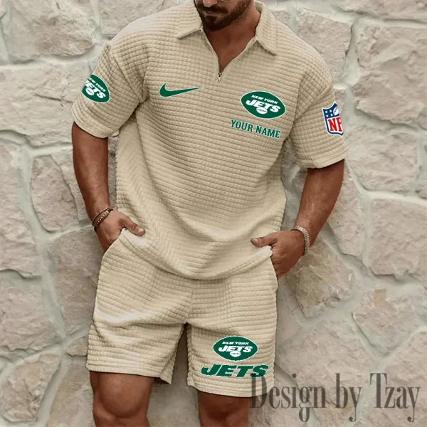 New York Jets Men’s Waffle Pattern Half Zipper Shirt And Short BSPTWHZSS122