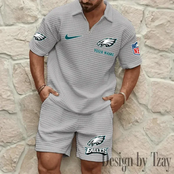 Philadelphia Eagles Men’s Waffle Pattern Half Zipper Shirt And Short BSPTWHZSS123 - Image 2