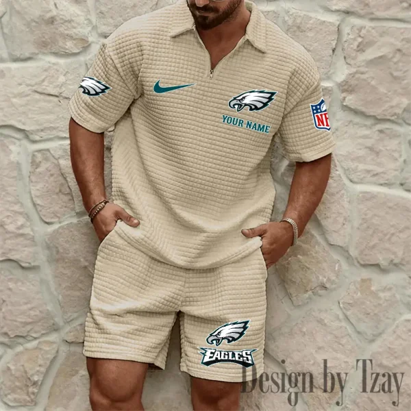 Philadelphia Eagles Men’s Waffle Pattern Half Zipper Shirt And Short BSPTWHZSS123