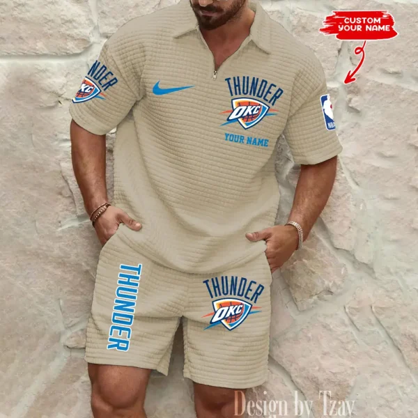 Oklahoma City Thunder NBA Men’s Waffle Pattern Half Zipper Shirt And Short BSPTWHZSS142