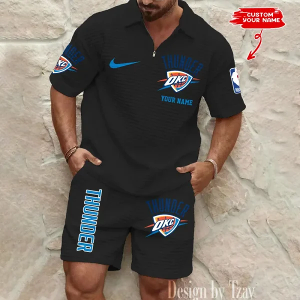 Oklahoma City Thunder NBA Men’s Waffle Pattern Half Zipper Shirt And Short BSPTWHZSS142 - Image 2
