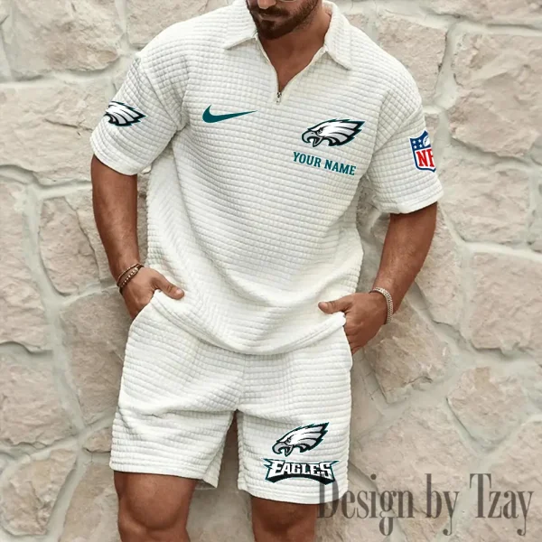 Philadelphia Eagles Men’s Waffle Pattern Half Zipper Shirt And Short BSPTWHZSS123 - Image 3