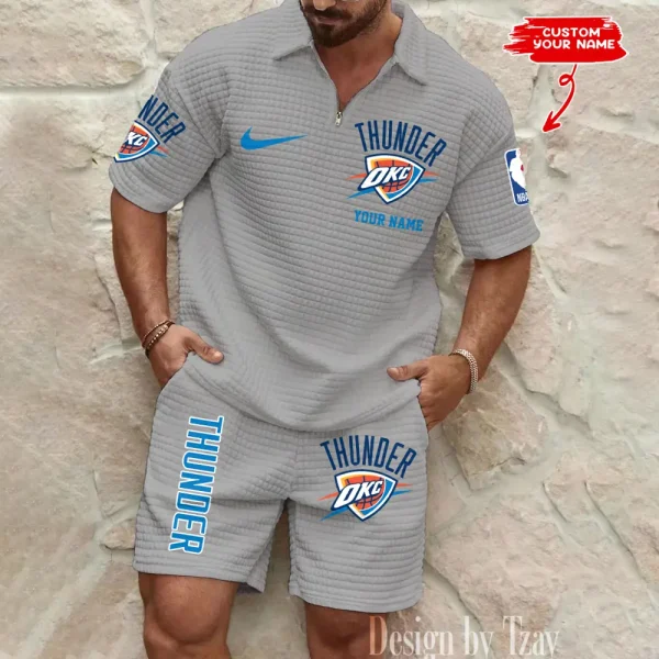 Oklahoma City Thunder NBA Men’s Waffle Pattern Half Zipper Shirt And Short BSPTWHZSS142 - Image 3