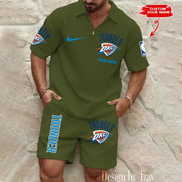 Oklahoma City Thunder NBA Men’s Waffle Pattern Half Zipper Shirt And Short BSPTWHZSS142 - Image 4