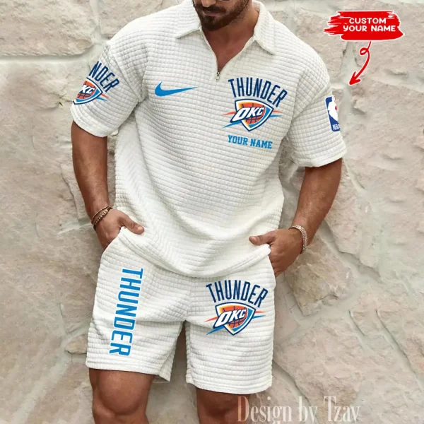 Oklahoma City Thunder NBA Men’s Waffle Pattern Half Zipper Shirt And Short BSPTWHZSS142 - Image 5