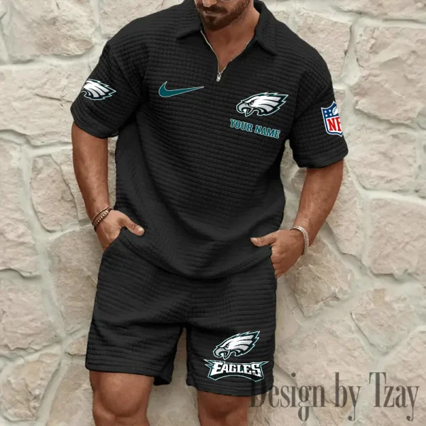 Philadelphia Eagles Men’s Waffle Pattern Half Zipper Shirt And Short BSPTWHZSS123 - Image 5