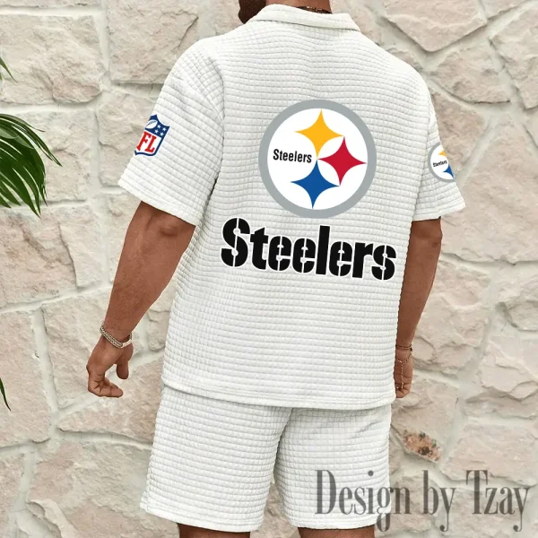 Pittsburgh Steelers Men’s Waffle Pattern Half Zipper Shirt And Short BSPTWHZSS124 - Image 5
