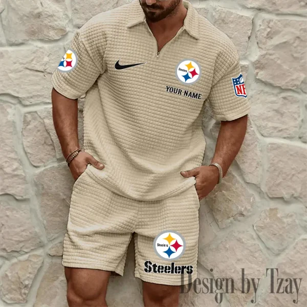 Pittsburgh Steelers Men’s Waffle Pattern Half Zipper Shirt And Short BSPTWHZSS124