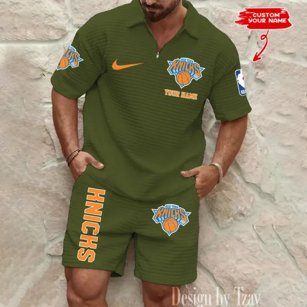 New York Knicks NBA Men’s Waffle Pattern Half Zipper Shirt And Short BSPTWHZSS143
