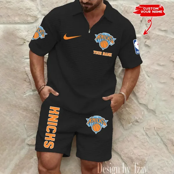 New York Knicks NBA Men’s Waffle Pattern Half Zipper Shirt And Short BSPTWHZSS143 - Image 3