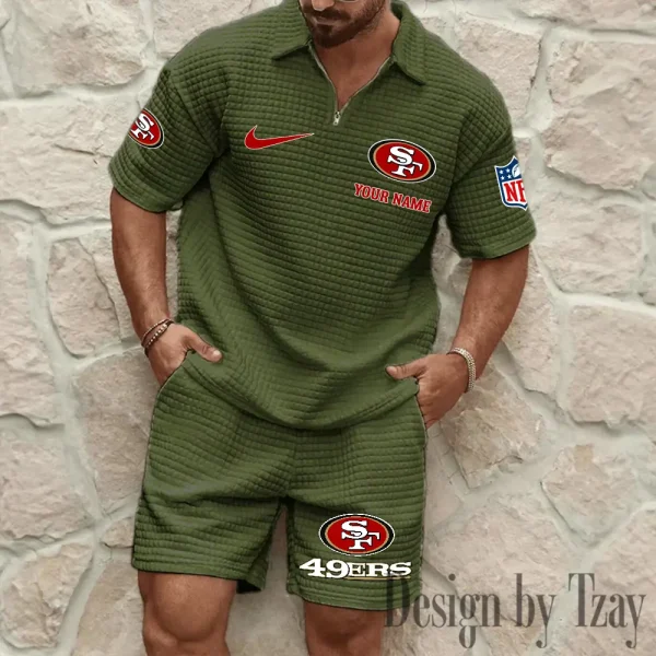San Francisco 49ers Men’s Waffle Pattern Half Zipper Shirt And Short BSPTWHZSS125