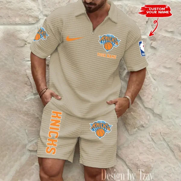 New York Knicks NBA Men’s Waffle Pattern Half Zipper Shirt And Short BSPTWHZSS143 - Image 5