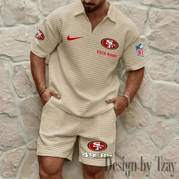 San Francisco 49ers Men’s Waffle Pattern Half Zipper Shirt And Short BSPTWHZSS125 - Image 2