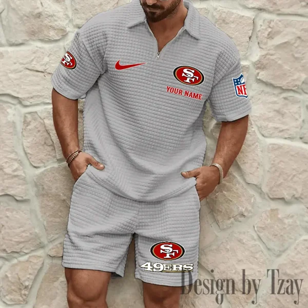 San Francisco 49ers Men’s Waffle Pattern Half Zipper Shirt And Short BSPTWHZSS125 - Image 5