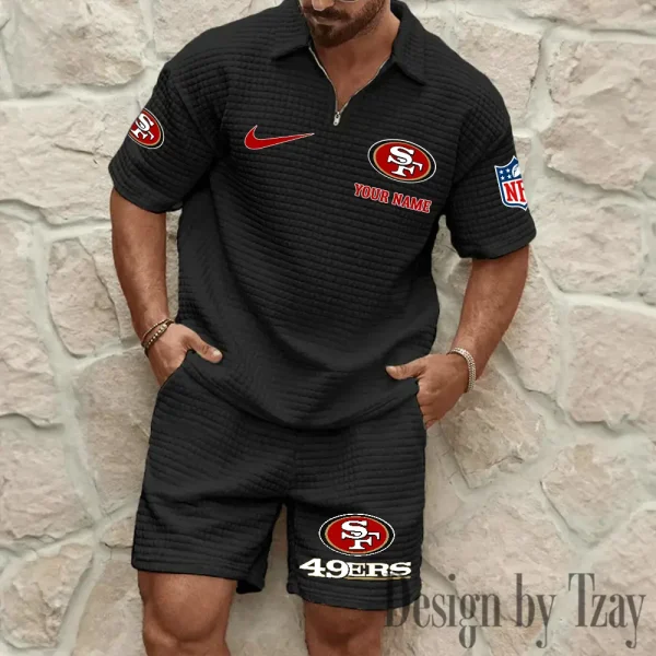 San Francisco 49ers Men’s Waffle Pattern Half Zipper Shirt And Short BSPTWHZSS125 - Image 6