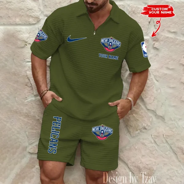 New Orleans Pelicans NBA Men’s Waffle Pattern Half Zipper Shirt And Short BSPTWHZSS144 - Image 5