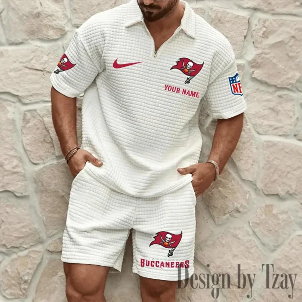 Tampa Bay Buccaneers Men’s Waffle Pattern Half Zipper Shirt And Short BSPTWHZSS127 - Image 3