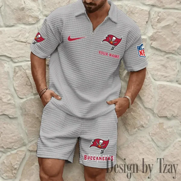 Tampa Bay Buccaneers Men’s Waffle Pattern Half Zipper Shirt And Short BSPTWHZSS127 - Image 5