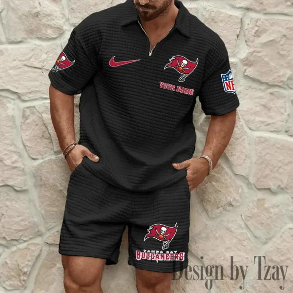 Tampa Bay Buccaneers Men’s Waffle Pattern Half Zipper Shirt And Short BSPTWHZSS127 - Image 6