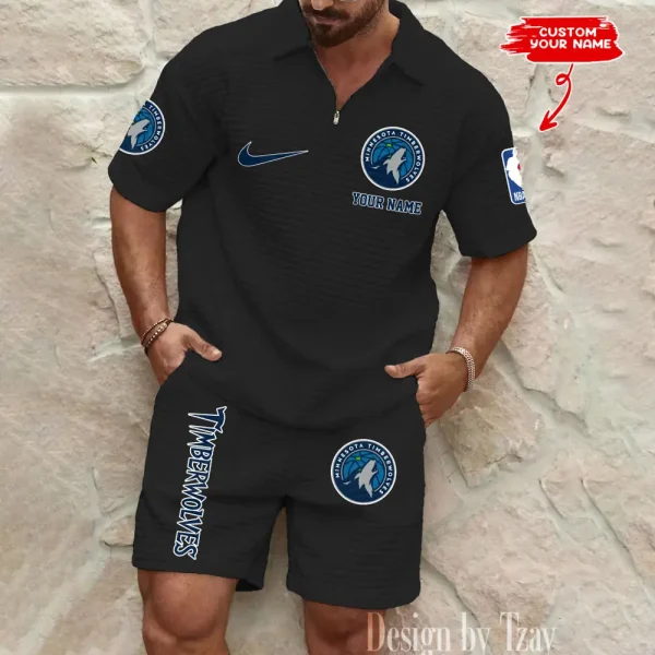 Minnesota Timberwolves NBA Men’s Waffle Pattern Half Zipper Shirt And Short BSPTWHZSS145 - Image 3