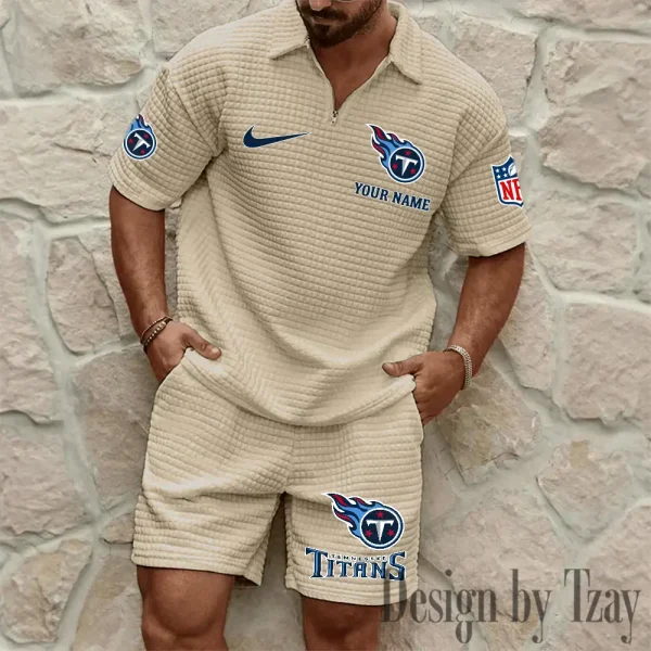 Tennessee Titans Men’s Waffle Pattern Half Zipper Shirt And Short BSPTWHZSS128 - Image 3
