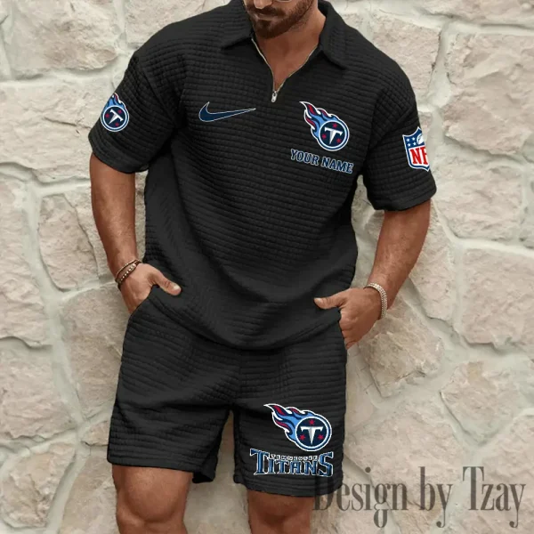 Tennessee Titans Men’s Waffle Pattern Half Zipper Shirt And Short BSPTWHZSS128 - Image 4