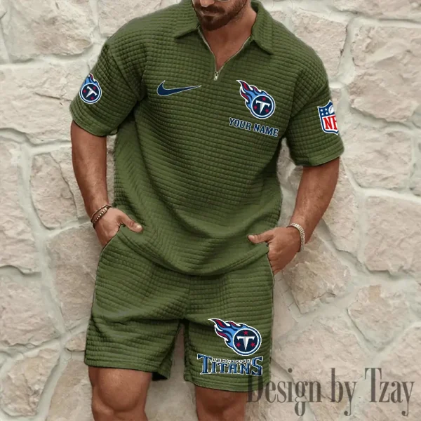 Tennessee Titans Men’s Waffle Pattern Half Zipper Shirt And Short BSPTWHZSS128 - Image 6