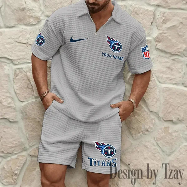 Tennessee Titans Men’s Waffle Pattern Half Zipper Shirt And Short BSPTWHZSS128 - Image 7