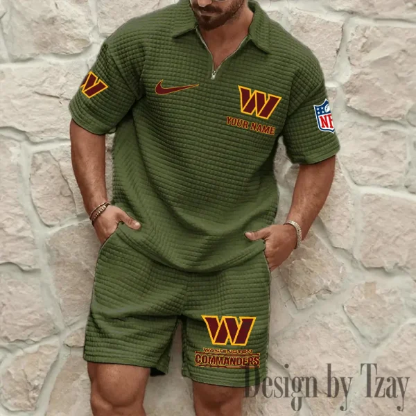 Washington Commanders Men’s Waffle Pattern Half Zipper Shirt And Short BSPTWHZSS129 - Image 2