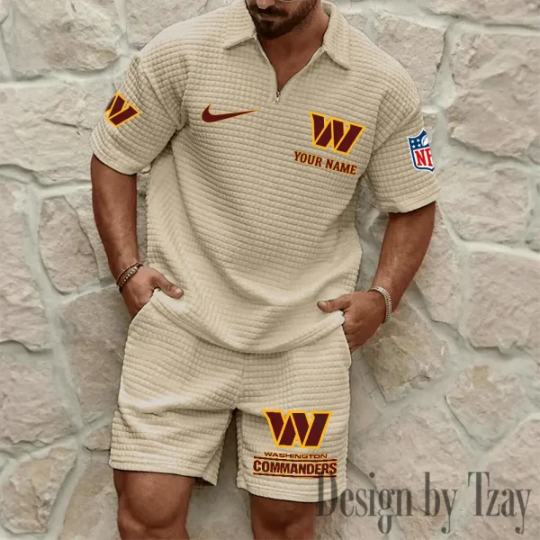 Washington Commanders Men’s Waffle Pattern Half Zipper Shirt And Short BSPTWHZSS129