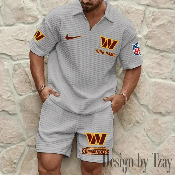 Washington Commanders Men’s Waffle Pattern Half Zipper Shirt And Short BSPTWHZSS129 - Image 7