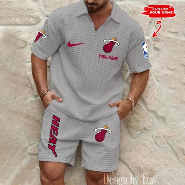 Miami Heat NBA Men’s Waffle Pattern Half Zipper Shirt And Short BSPTWHZSS147 - Image 2