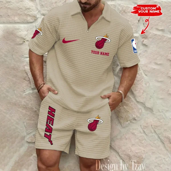 Miami Heat NBA Men’s Waffle Pattern Half Zipper Shirt And Short BSPTWHZSS147 - Image 3