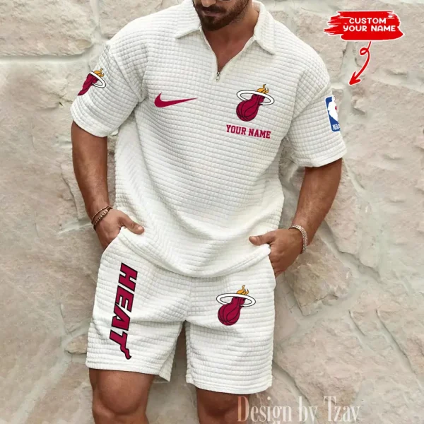 Miami Heat NBA Men’s Waffle Pattern Half Zipper Shirt And Short BSPTWHZSS147 - Image 4