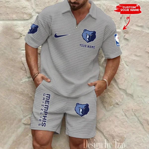 Memphis Grizzlies NBA Men’s Waffle Pattern Half Zipper Shirt And Short BSPTWHZSS148 - Image 3