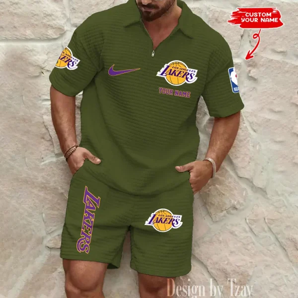 Los Angeles Lakers NBA Men’s Waffle Pattern Half Zipper Shirt And Short BSPTWHZSS149 - Image 3