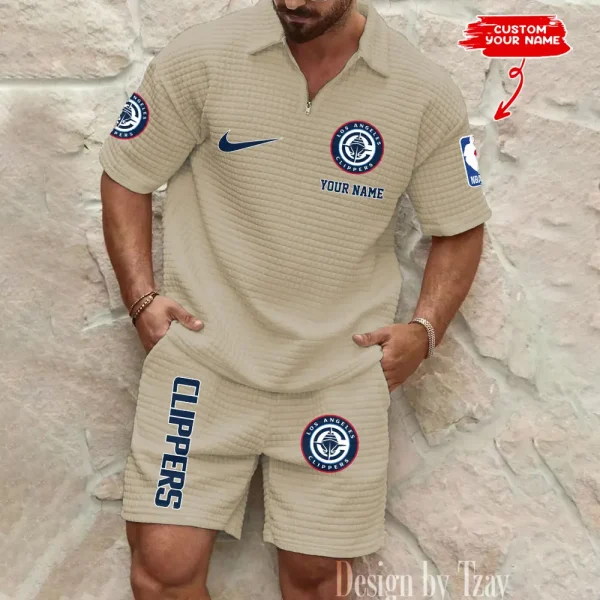 LA Clippers NBA Men’s Waffle Pattern Half Zipper Shirt And Short BSPTWHZSS150 - Image 3