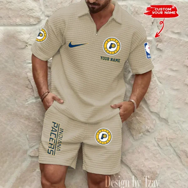 Indiana Pacers NBA Men’s Waffle Pattern Half Zipper Shirt And Short BSPTWHZSS151 - Image 3