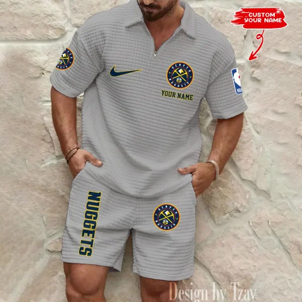 Denver Nuggets NBA Men’s Waffle Pattern Half Zipper Shirt And Short BSPTWHZSS155 - Image 2