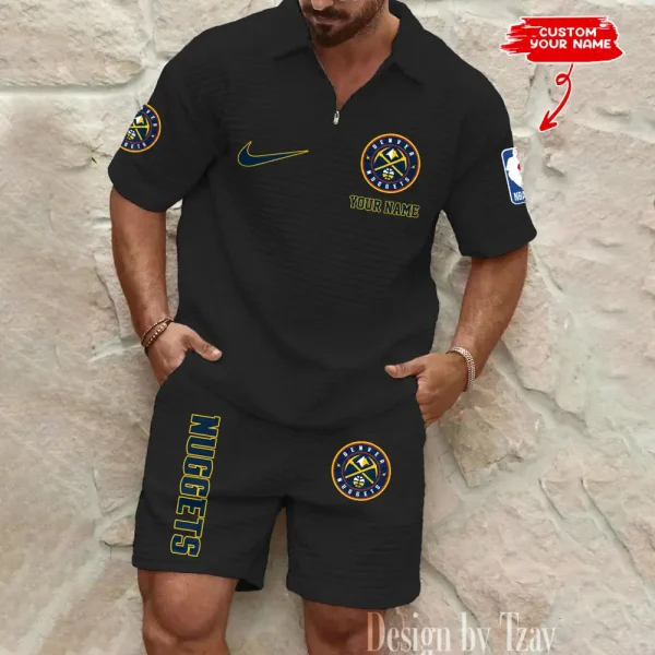 Denver Nuggets NBA Men’s Waffle Pattern Half Zipper Shirt And Short BSPTWHZSS155 - Image 5